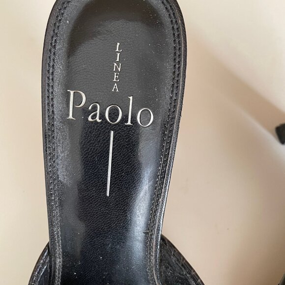 Paola Linea Black Mules w/ Alligator & Bow Accent Size 7 1/2 M - Picture 4 of 10